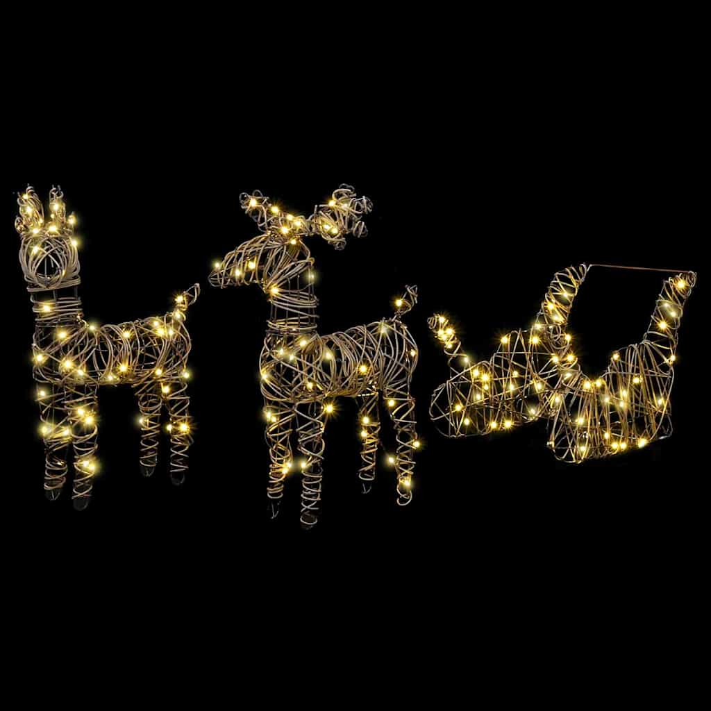 Reindeer Pull Sleigh Warm White 52.5 x 28 x 32.5 cm Rattan